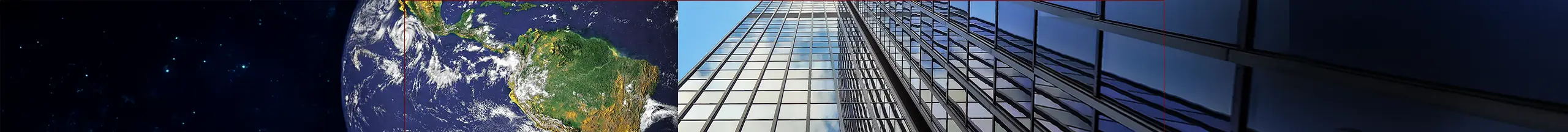 Imagen satelital de Latinoamérica junto a un edificio corporativo moderno, representando la expansión de programas de compliance en la región.